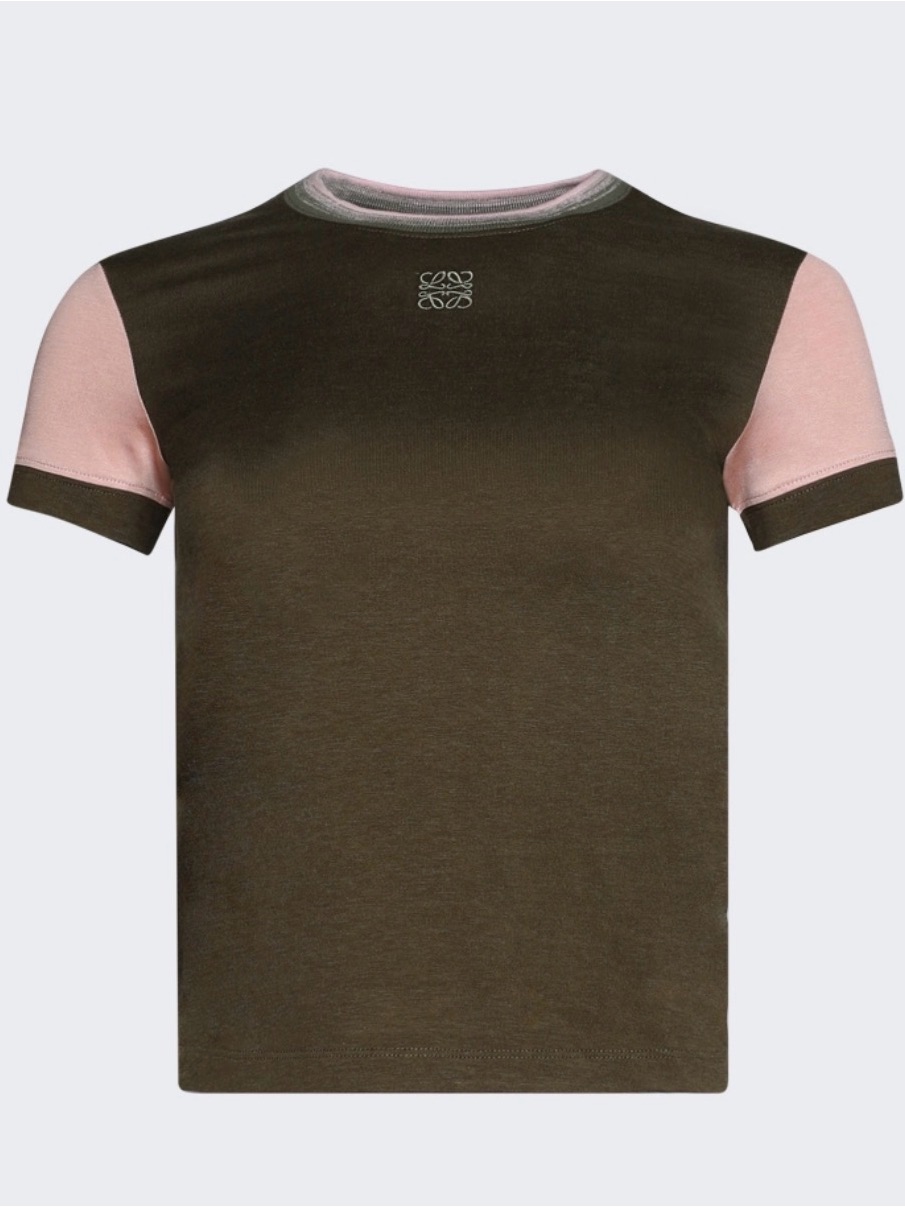 Loewe Olive & Pink Short-Sleeve Contrast-Cuff Cotton Small Fit Tee